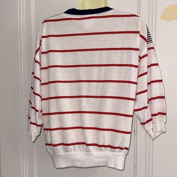 Vintage 70s/80s ACT 3 Red, White & Blue Striped Knit Top with 3/4 sleeves - Picture 6 of 8